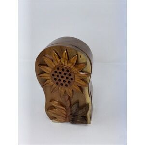 Handcrafted Wooden Sunflower Shape Secret Jewelry Puzzle Box Red Velvet Lining